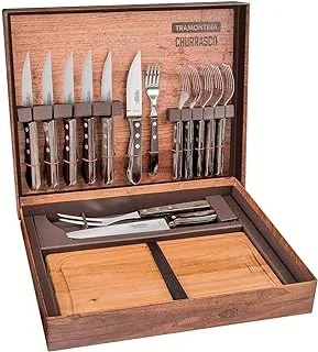 Tramontina Churrasco 15-Pieces Barbecue Set with Stainless Steel Blades and Treated Brown Polywood Handles with Cardboard Box
