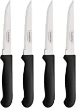 Tramontina Condor 4 Pieces Steak Knife Set with Stainless Steel Blade and Black Polypropylene Handle