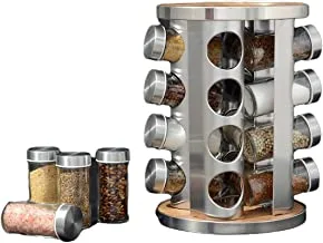 Orchid Stainless Steel Spice Storage Jar with Revolving Rack 16 Pieces