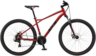 GT Aggressor Sports 27.5 Inches Hardtail MTB bike | Mountain Bicycle with Tektro disc brakes and suspension fork | Lightweight aluminium alloy bike with 21-Speed Tap Shifters - Frame Size Large - Red