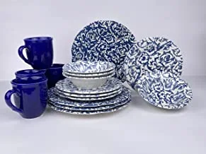 Porser 16Pcs Dinner Set | Porcelain Plates, Bowls, Spoons | Comfortable Handling | Perfect for Family Everyday Use, and Family Get- Together, Restaurant, Banquet and More. (Blue)