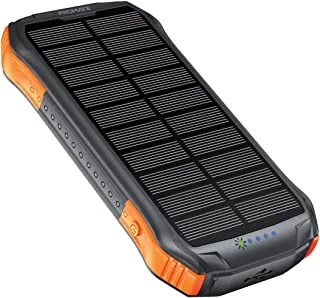 باور بانك بالطاقة الشمسية من بروميت ، شاحن بطارية محمول 10000 مللي أمبير مع IP65 مقاوم للماء ، شاحن 10 وات Qi ، توصيل طاقة 20 وات USB-C ، منفذ QC 3.0 ، منفذ USB 5V / 2A و 300lm LED Light SolarTank-10PDQi