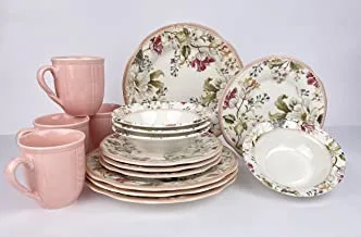 Porser 16Pcs Dinner Set | Porcelain Plates, Bowls, Spoons | Comfortable Handling | Perfect for Family Everyday Use, and Family Get- Together, Restaurant, Banquet and More. (Pink)