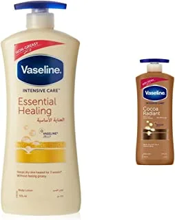 Vaseline Body Lotion Essential Healing, 725Ml & Body Lotion Cocoa Radiant With Cocoa Butter, Non-Greasy Formula, Restores Glow To Dull, Dry Skin, 400Ml