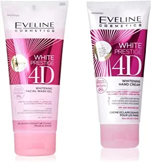 Eveline Cosmetics White Prestige 4D Whitening Facial Wash Gel & White Prestige 4D Whitening Hand Cream With Shea Butter, Collagen And Elastin 100Ml