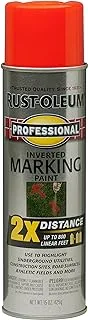 Rust-Oleum 266590 Professional 2X Distance Inverted Marking Spray Paint, 15 oz, Fluorescent Red-Orange