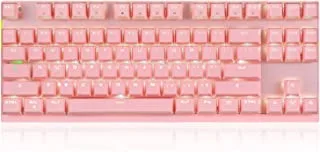 Motospeed 2.4GHz Wireless/Wired Mechanical Gaming Keyboard White Backlit/Durable Battery,Type-C Gaming/Typist Keyboard for Mac/PC/Laptop(Pink, 87 Key Blue Switches)
