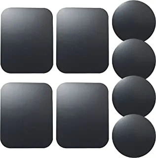 SHOWAY Replacement Metal Plates Set (8 Pack) for Magnetic Car Phone Holders, Wall, Air Vent Mounts, Cases, Magnets. Kit of 4 Black Round and 4 Rectangular Iron Discs. 3M Adhesive Backing.