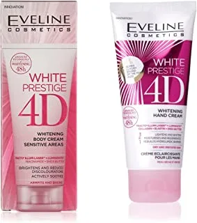 Eveline White Prestige 4D Whitening Body Cream Sensitive Areas 100ml & White Prestige 4D Whitening Hand Cream With Shea Butter, Collagen And Elastin 100Ml