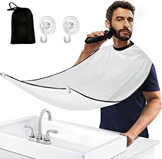 SHOWAY Beard Bib, Men's Shaving and Beard Trimming Apron, Beard Catcher, Non-stick Waterproof Shaving Cloth, with 2 Suction Cups and Travel Bag, the Best Gift for Men-white