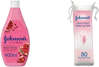 Johnson Body Wash Pomegranate Flower Extract 400Ml & Pure Cotton Pads, Pack Of 80 Round Pads
