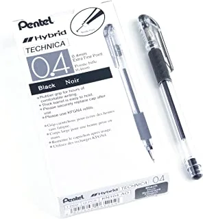 Pentel Arts Hybrid Technica 0.4 mm Pen, Ultra Fine Point, Black Ink, Box of 12 (KN104-A)