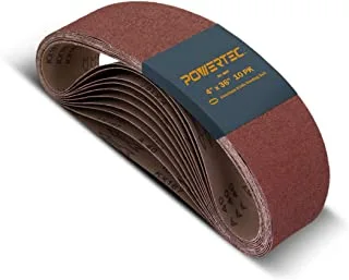 POWERTEC 110680 4 x 36 Inch Sanding Belts | 80 Grit Aluminum Oxide Sanding Belt | Premium Sandpaper – 10 Pack