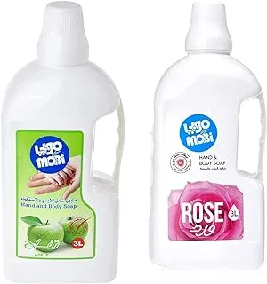 Mobi Liquid Hand Soap, Apple Scent, 3 Litre 6281142001047 & liquid hand soap, rose scent, 3 litre