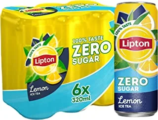 Lipton Tea Zero Sugar, Lemon Iced Tea, 320 ml Pack of 6