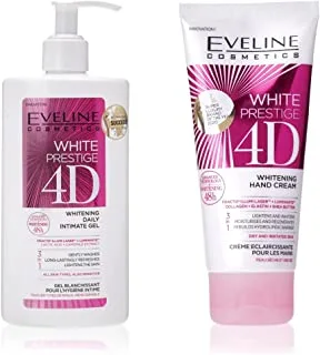 Eveline White Prestige 4D Whitening Daily Intimate Gel, 250 ml & White Prestige 4D Whitening Hand Cream With Shea Butter, Collagen And Elastin 100Ml