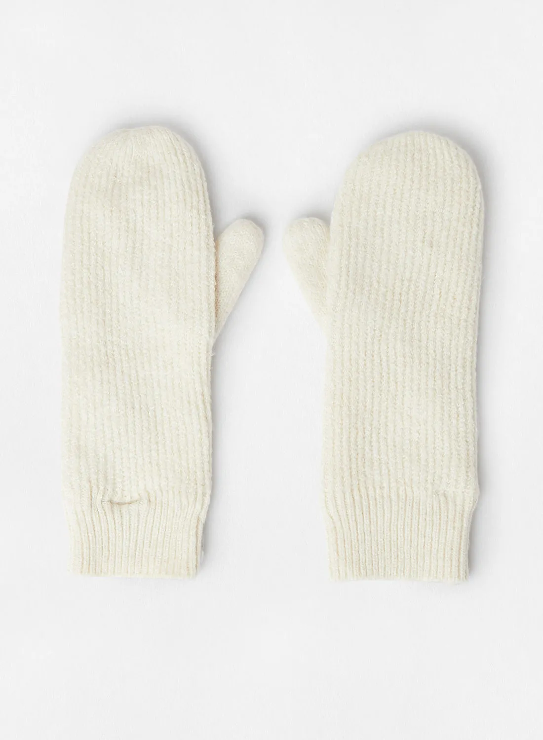 PIECES Ribbed Knit Mittens Ecru