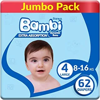Sanita Bambi, Size 4, Large, 8-16 kg, Jumbo Pack, 62 Diapers