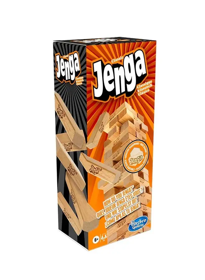 Hasbro Classic Jenga Game With Genuine Hardwood Blocks, Jenga Brand Stacking Tower Game For Kids Ages 6 And Up 8.1x8.1x28cm