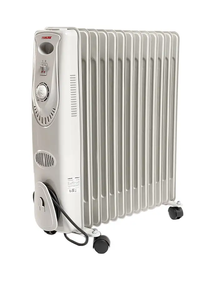NIKAI Oil Filled Radiator Heater 13 Fins, Adjustable Thermostat, Over Heating Protection 2500 W NOH838A White