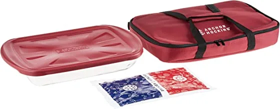 Anchor Hocking Glass Bakeware with Tote Bag 4-Pieces Set, Red