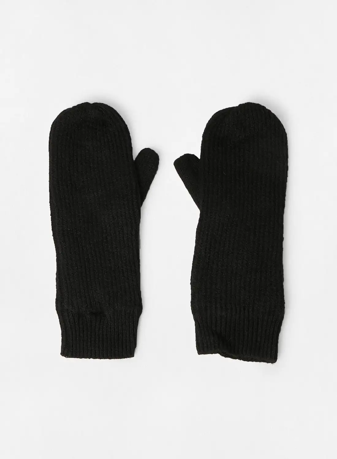 PIECES Ribbed Knit Mittens Black