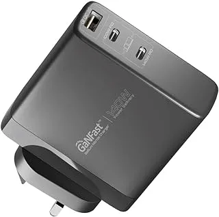شاحن بروميت USB-C GaN بقوة 140 وات مع منفذ 3.1 توصيل طاقة من النوع C بقوة 140 وات ومنفذ USB-C 3.0 مزود بالطاقة 100 وات ومنفذ USB 3.0 QC 3.0 لجهاز MacBook Pro و iPhone 13 و GaNCharge-140W-UK