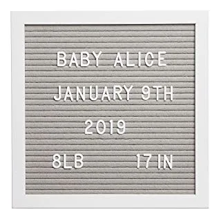 Pearhead Classic Wooden Letterboard, Gender-NEUtral Baby Keepsake Nursery Décor, Photo Prop Message Board, Gray And White