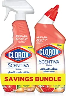 Clorox Scentiva Multi Surface Cleaner spray 500ml + Clorox Scentiva Toilet Cleaner 709ml Bundle (Madagascar Citrus Grove fragrance)