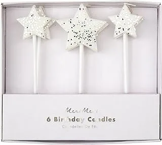 Meri Meri Silver Glitter Star Candles 6 Pieces