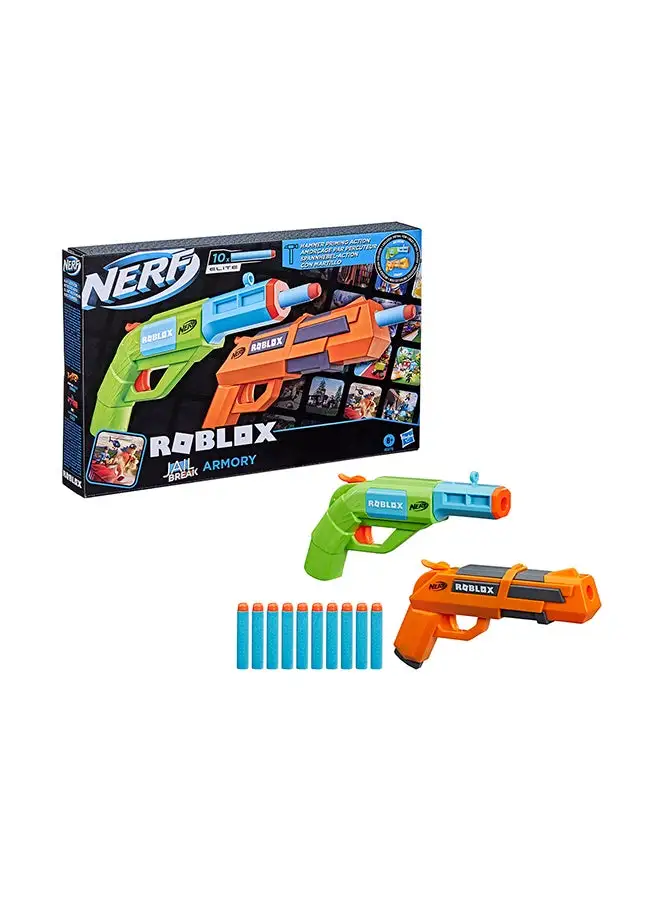 NERF Nerf Roblox JailbreakArmory, Includes 2 Hammer-Action Blasters, 10 Elite Darts, Code To Unlock In-Game Virtual Item