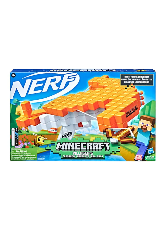 NERF Nerf Minecraft Pillager's Crossbow, Dart-Blasting Crossbow, Includes 3 Nerf Elite Darts, Real Crossbow Action, Pull-Back Priming Handle