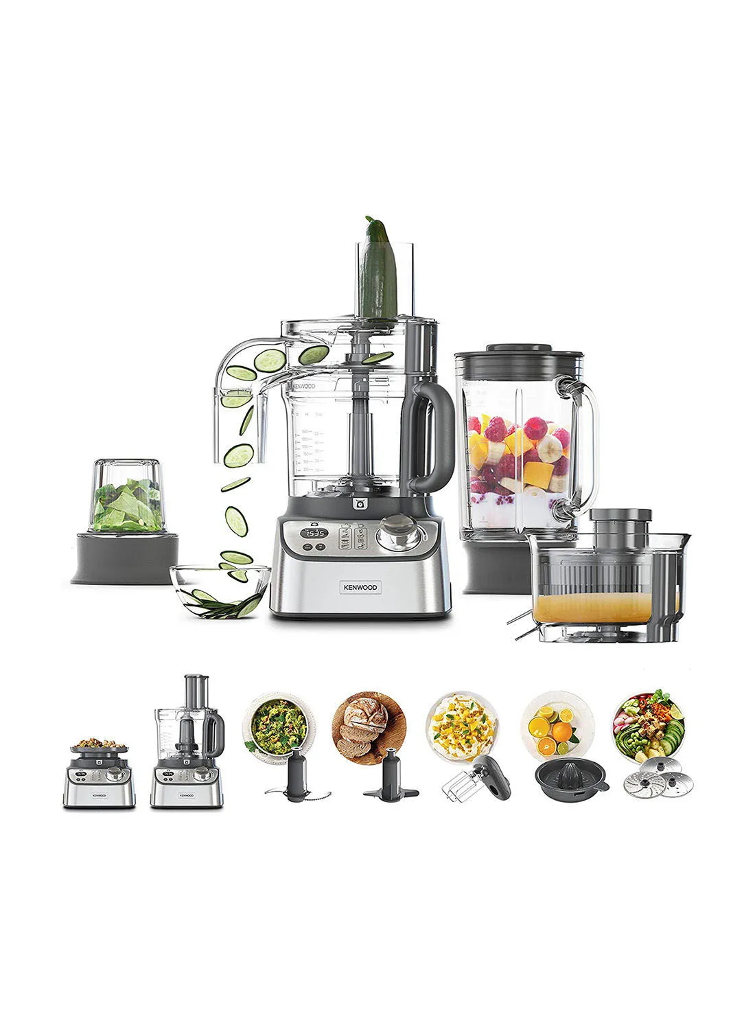 KENWOOD Food Processor With Glass Blender, Glass Mill, Juicer Extractror, Dual Metal Whisk, Dough Maker, Citrus Juicer, Express Serve/Salad Maker, Kitchen Scale/Weighing Tray 3 L 1000 W FDM71.980SS silver