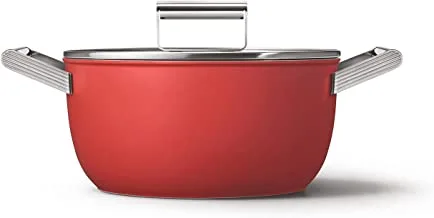 أواني المطبخ SMEG 50's Style Retro Non-Stick Casserole Dish Cookware 24 سم ، أحمر