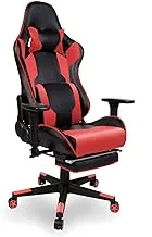 Gaming Chair Office Chair High Back Computer Chair PU Leather Desk Chair PC Racing Executive Ergonomic Adjustable Swivel Task Chair with Headrest and Lumbar Support (Black-Red, 3D Armrest/Footrest)