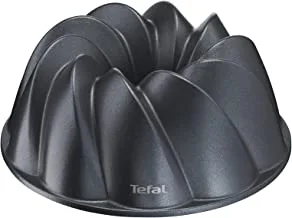 Tefal Geometric Bundt Pan, 25 cm, Perfectly Even Golden-Brown Results, Non-Stick Coating Inside and Out, Easy Cleaning, Safe, Modern Curved Cake Pan J3030204, Black