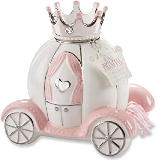 Baby Aspen Ceramic Porcelain Princess Carriage Piggy Bank, for A Baby Shower or Baby Girl Room Decor, Pink/Silver/White