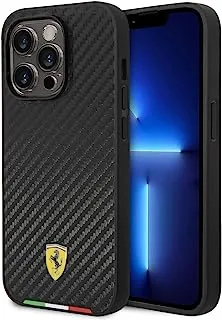 غطاء الحماية Ferrari Magsafe PU Carbon Italy Flag Line لهاتف iPhone 14 Pro Max (6.7 بوصة) - أسود