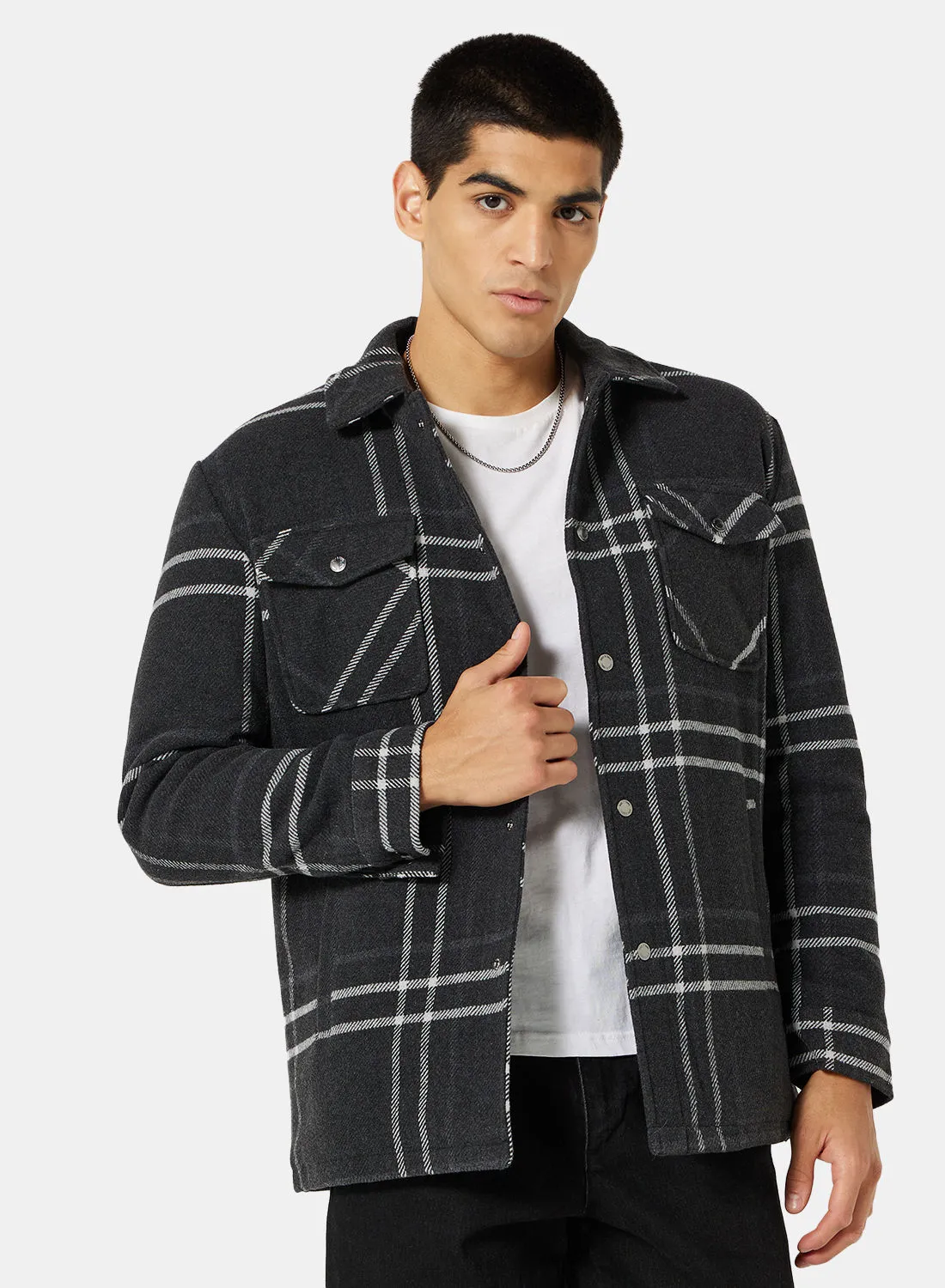 ONLY & SONS Plaid Oversized Collared Jacket