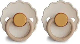 FRIGG Daisy Latex Pacifier 6-18 Months | Soothing Comfort Pacifiers with Click-Lock System | 2 Pack Natural Rubber Soothers | Food Safe with Timeless Elegance — Chamomile