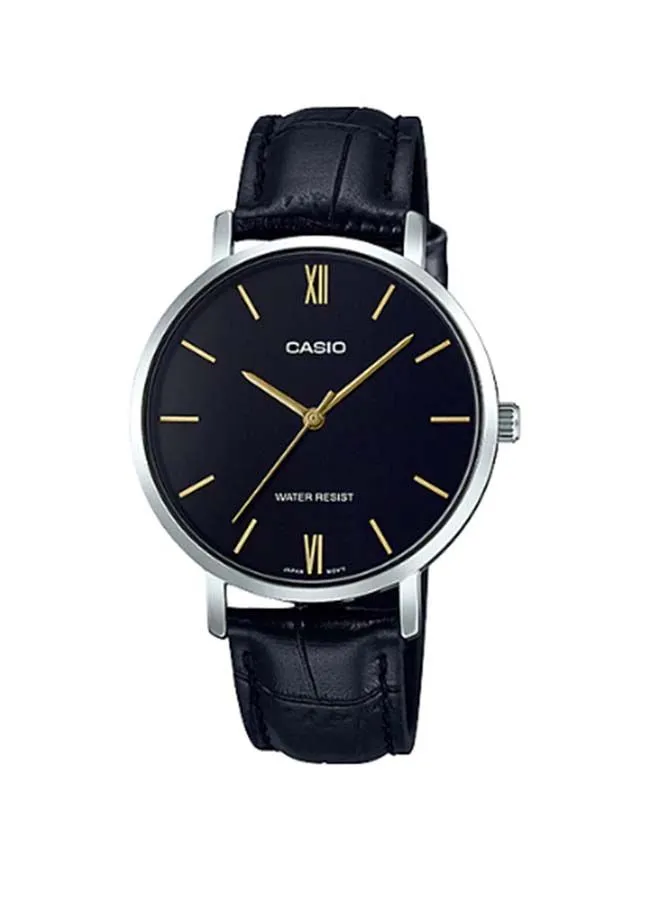 CASIO Women's Leather Analog Wrist Watch LTP-VT01L-1BUDF - 33 mm - Black