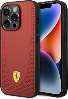 غطاء الحماية Ferrari Magsafe المصنوع من الجلد Red Line لهاتف iPhone 14 Pro Max (6.7 بوصة) - أحمر
