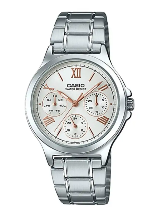 CASIO Women's Stainless Steel Round Shape Analog Watch LTP-V300D-7A2UDF - 38 mm - Silver