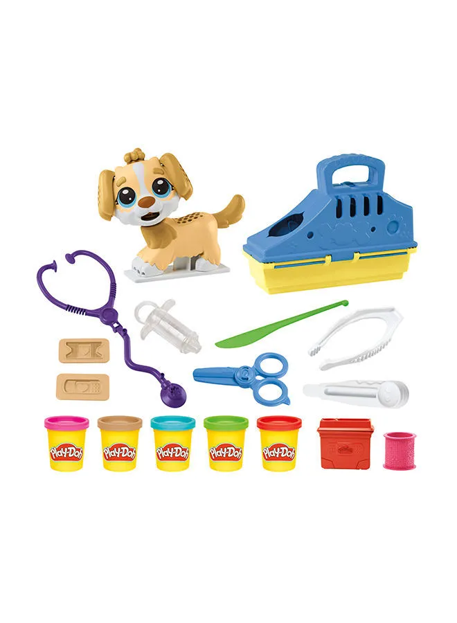 Play-Doh Kids Care 'N Carry Vet Playset With Toy Dog, Storage, 10 Tools, And 5 Modeling Compound Colours, Non-Toxic for 3 Years And Up
