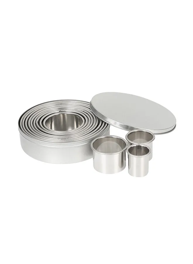 Generic 12-Piece Stainless Steel Circle Cookie Cutter with Storage Box Silver