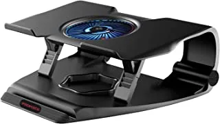 Promate Adjustable Laptop Cooling Pad, Foldable Silent Cooler Fan Stand with Large Illuminated LED Light, Dual USB Port, Multi-Angle and Smartphone/Tablet Stand MacBook, HP, Samsung, FrostBase Black