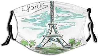 Yolika anti-dust washable reusable mouth face cover touristic colorful sketch of eiffel tower in paris french style travel illustration fashion design for unisex outdoor with replaceable filter