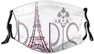 YOLIKA Anti-Dust Washable Reusable Mouth Face Cover Tower Eiffel with Paris Lettering Illustration Couple Trip Flowers Floral Artful Design Fashion Design for Unisex Outdoor with Replaceable Filter