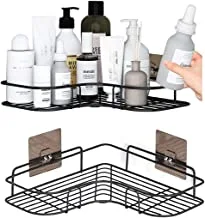 Sky-Touch 2PCS Corner Shower Shelves，Self Adhesive No Drilling Wall Mounted Shower Storage Shelf Organizer for your Bathroom, Kitchen and Toilet，Iron art，Black