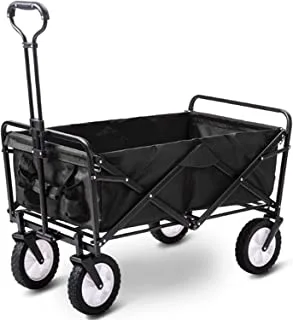 RoyalPolar Folding Wagon Cart Collapsible Outdoor Utility Wagon Garden Shopping Cart Beach Wagon with All-Terrain Wheels 600D Oxford (Black, 80L)